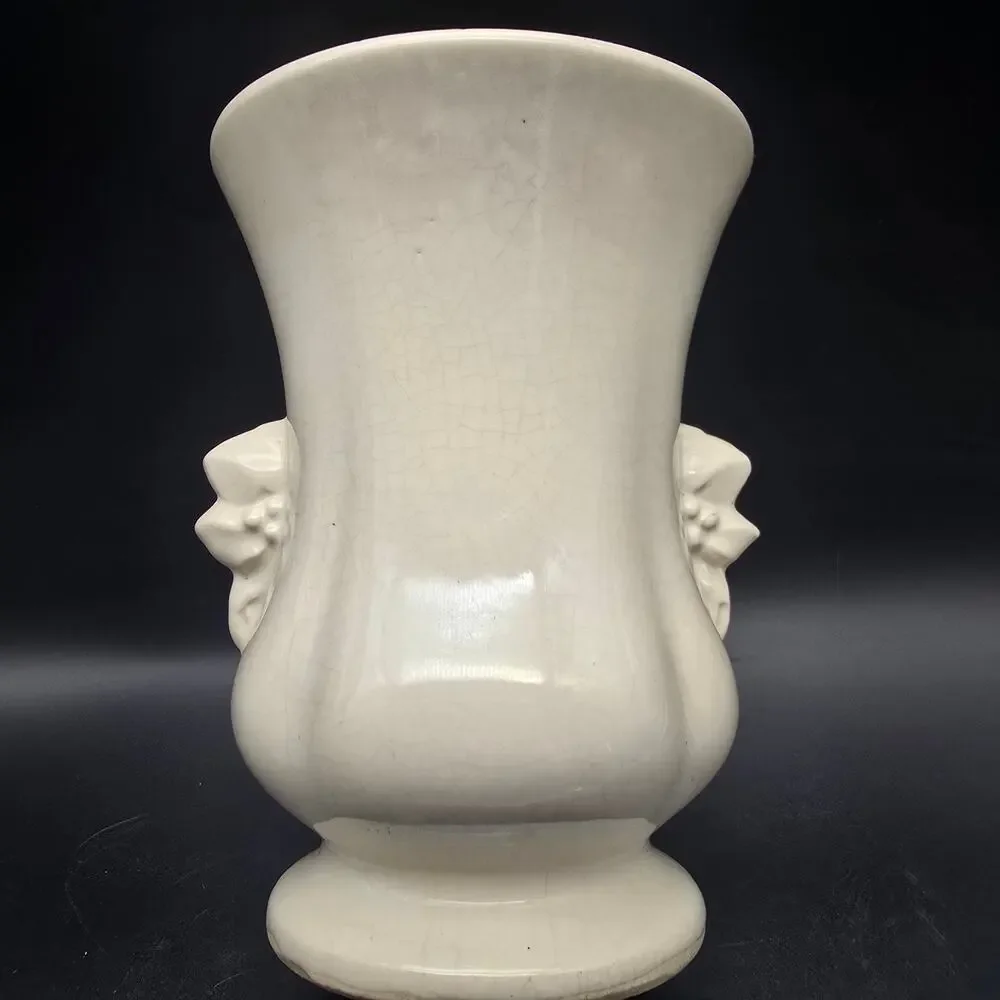 McCoy White Vase with Floral Handles Vintage USA Pottery